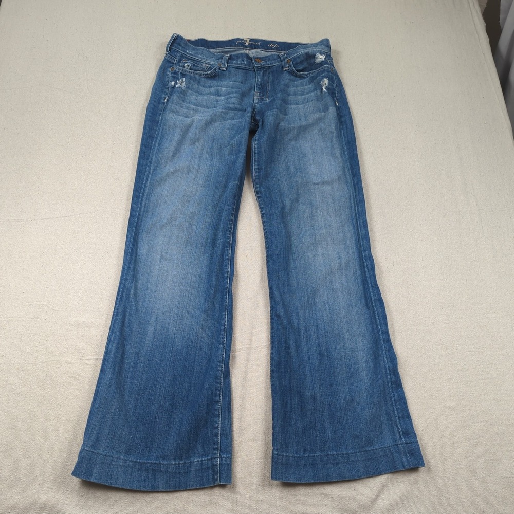 7 for all Mankind Jeans  Women 29 Blue Dojo Flare Stretch Hippie Boho Distressed